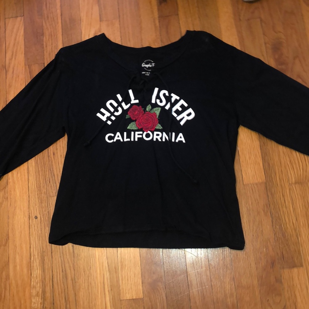 Long Sleeve Black Hollister Top Embroidered